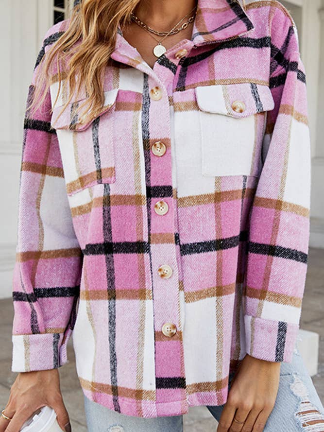 UNISHE - Wholesale Shirt Jacket/Shacket - Women’s - Button Up Pockets Plaid Shacket QXX0233