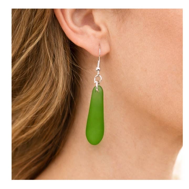 Dangle Earrings - Tumbled Sea Glass - Blue for wholesale by EarthlieTreasures