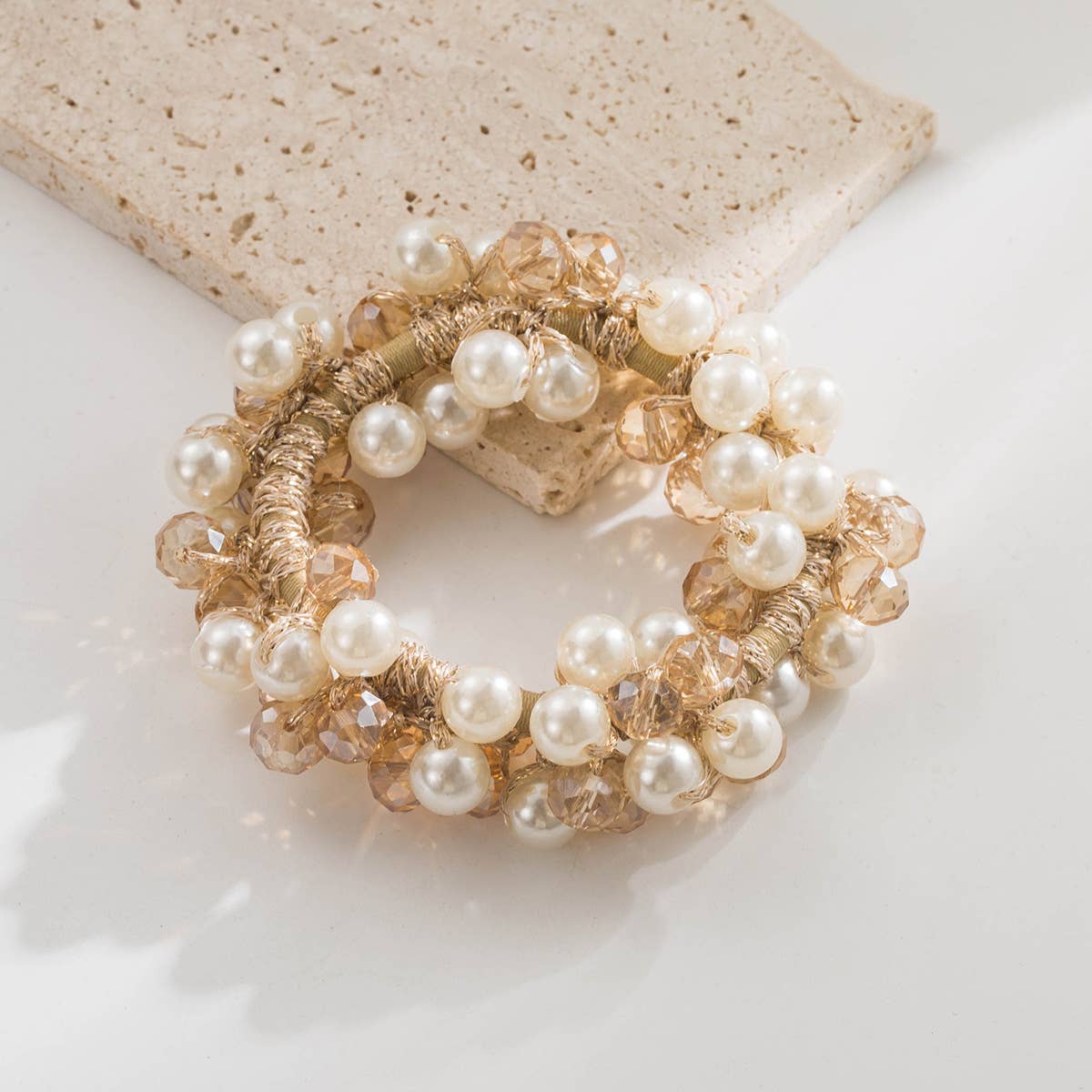 ACCITY - Wholesale Hair Tie - Colorful Crystal Beaded Ponytail Hair Tie_CWAJE059072