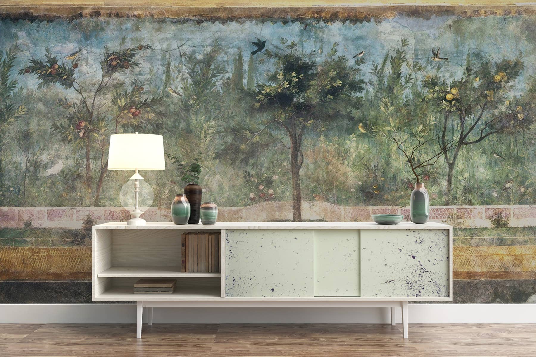 GK Home Decor - Vente Papier peint - Papier peint amovible naturel vintage arbres à citrons de forêt1