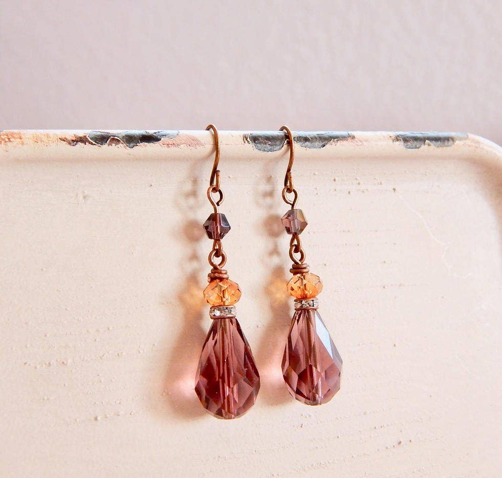 The green antique trunk - Wholesale Dangle Earrings - Nonie - Amethyst And Copper Teardrop Earrings - Purple Earri2