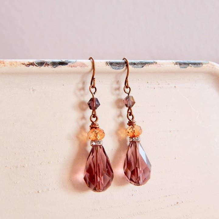 The green antique trunk - Wholesale Dangle Earrings - Nonie - Amethyst And Copper Teardrop Earrings - Purple Earri2