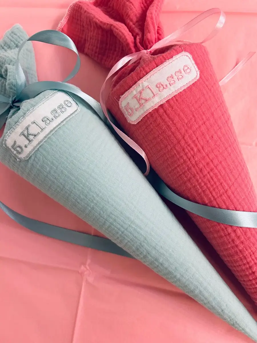 Küstenfieber® – Großhandel Partygeschenk – Musselin Schultüte Mint – Handmade – 35 cm / Ø 12 cm oder 705