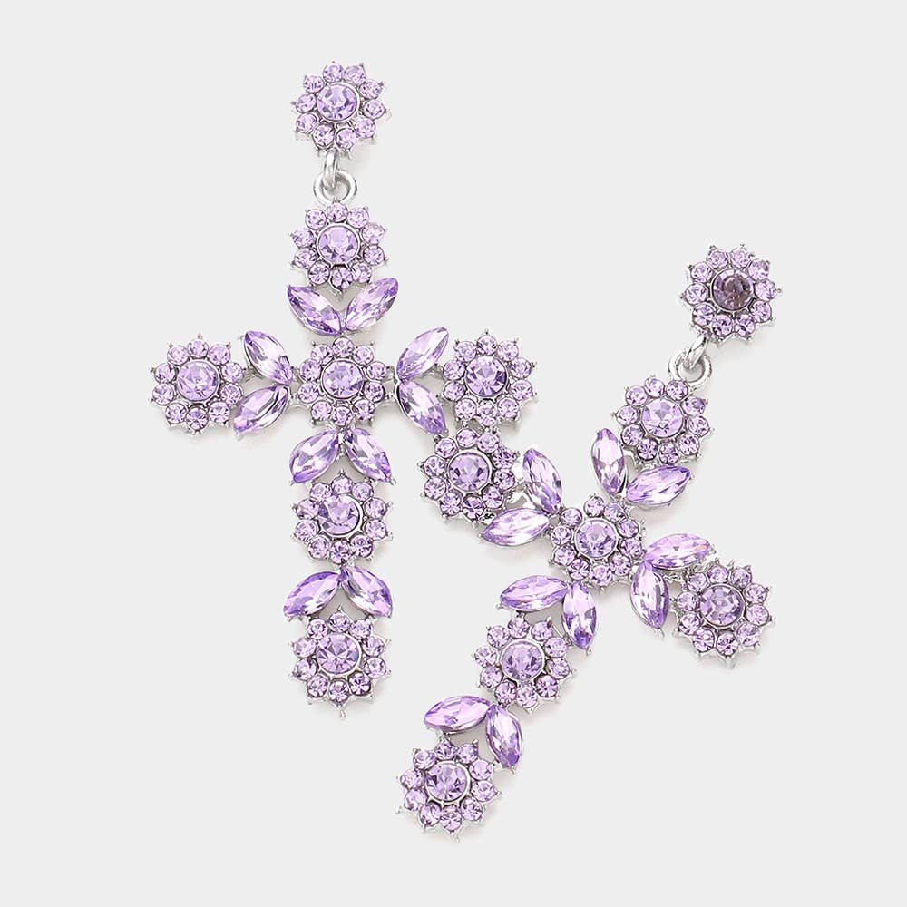 Sensibling Corp. - Wholesale Dangle Earrings - Flower Mqrauise Stone Cluster Cross Dangle Evening Earrings4