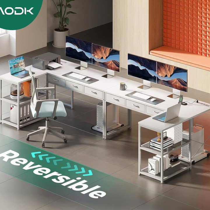 White 53In LShaped Computer Desk With Power Outlets Home Office for wholesale on Faire4