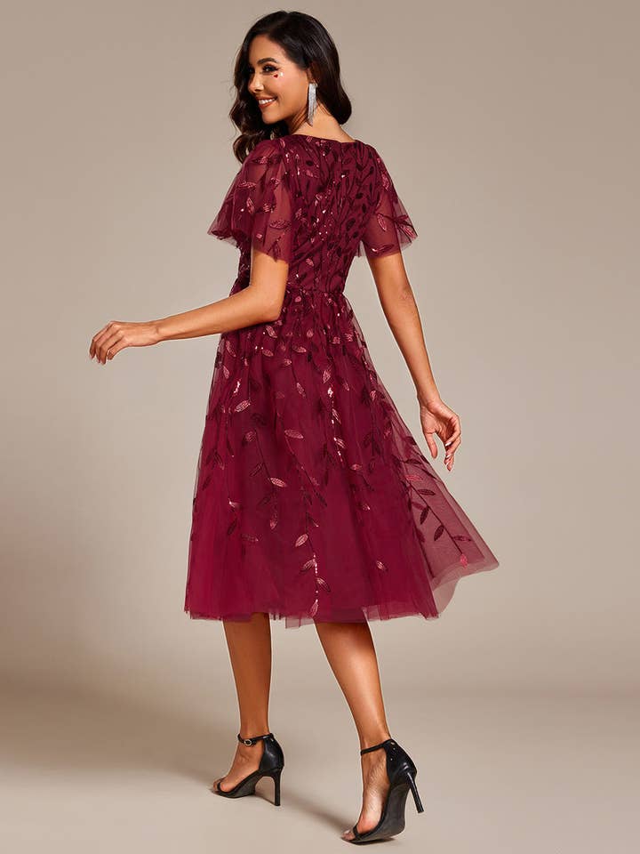 Ever-Pretty - Wholesale Dress - Women's - Exquisite Ruffles Sleeve Tulle Sequin Dresses