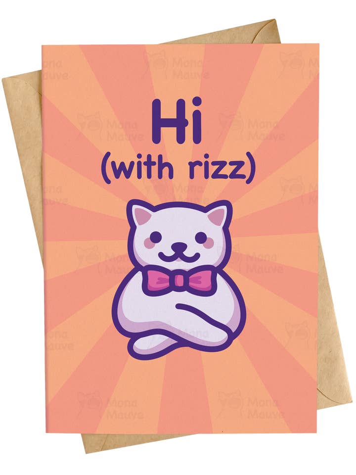 Hallo (met Rizz) | Grappige verjaardagskaart voor katten voor wholesale door Mona Mauve • Silly Art!