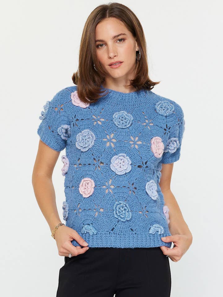 Handmade Flower Crochet Short Sleeve Sweater for wholesale by Current Air
