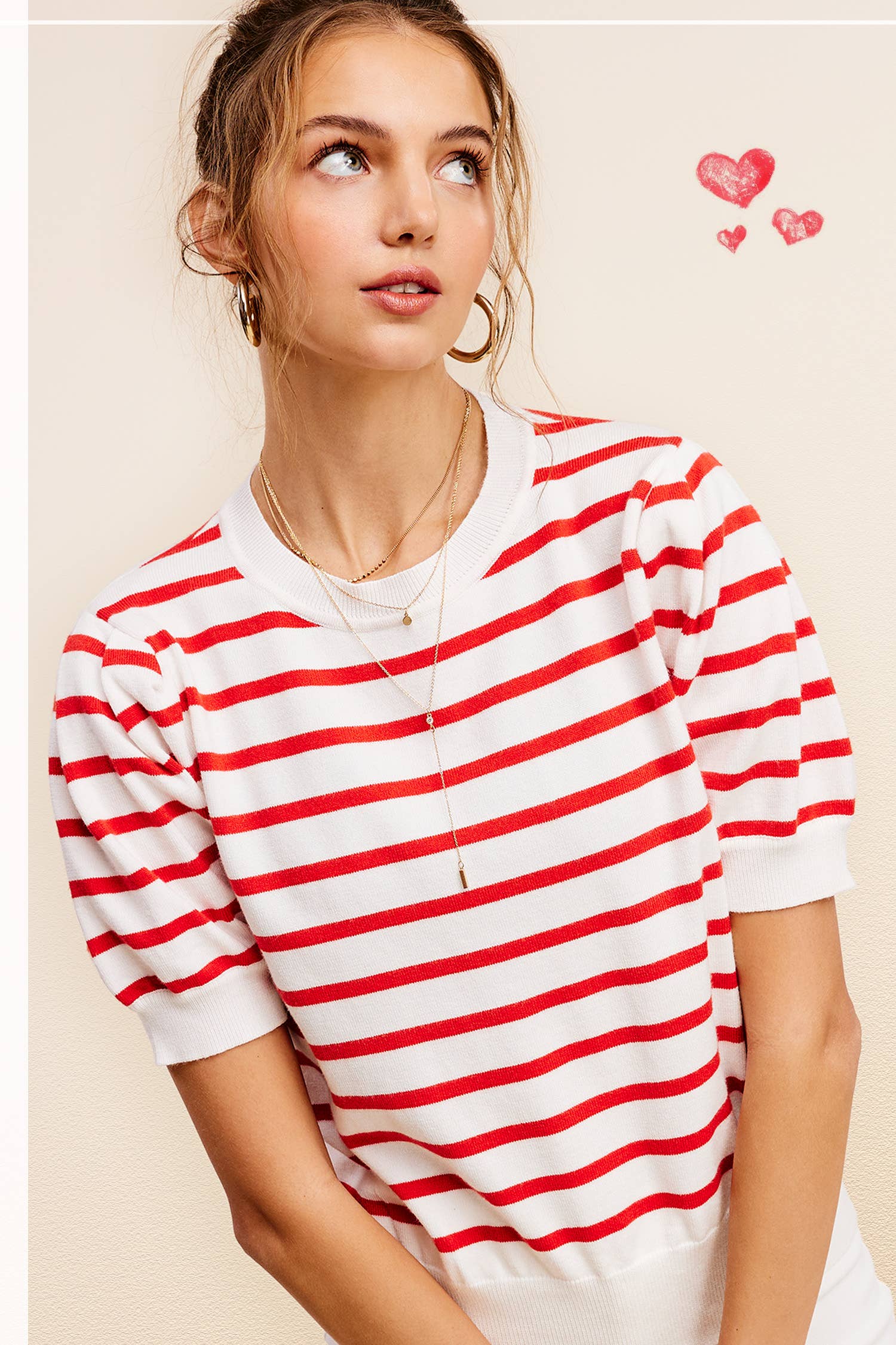 La Miel – Engroshandel Strikket top - Dame – JCS3562-letvægts Puff kortærmet stribet stribet top14