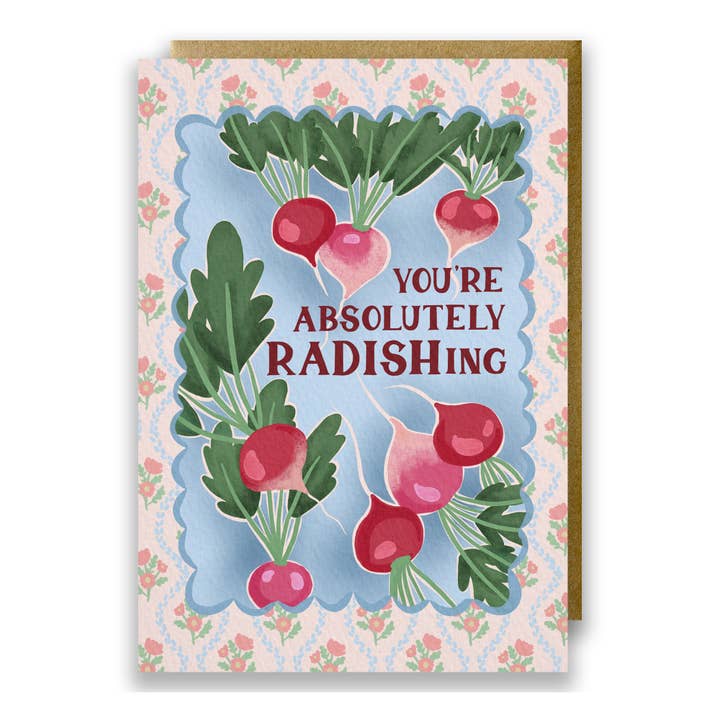 Carte de Saint-Valentin avec impression de légume radis - Tu es radisante pour la vente par Jessie Maeve Studio