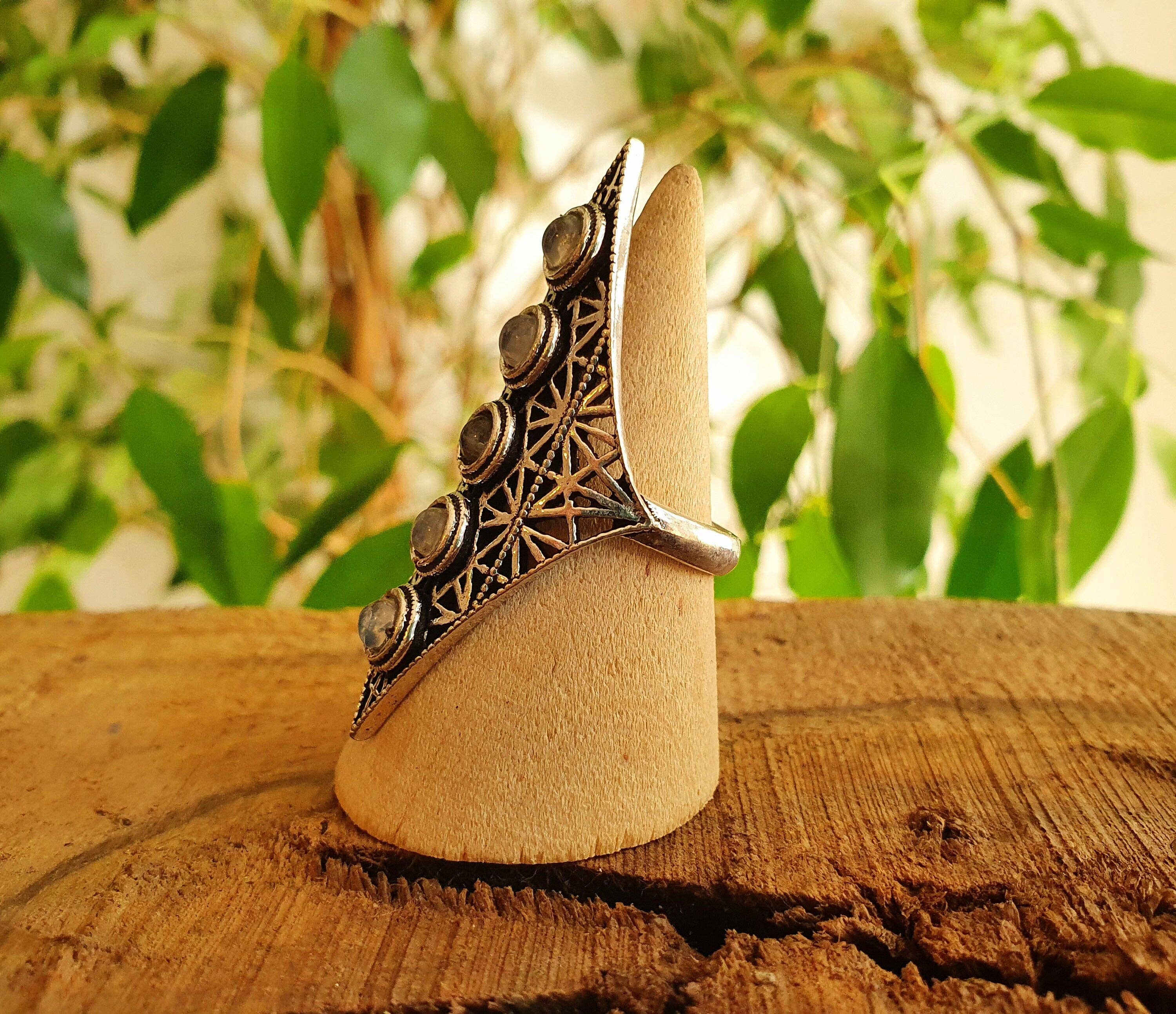 Kaali Boutique – wholesale Multi-stone ring – Silver Geometric Diamond Shape Ring / Moonstone / Large /Boho / Ethnic / Rustic / Tribal / Gypsy / Festival / Indian / Festival5