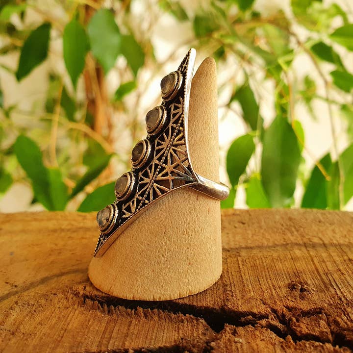 Kaali Boutique – wholesale Multi-stone ring – Silver Geometric Diamond Shape Ring / Moonstone / Large /Boho / Ethnic / Rustic / Tribal / Gypsy / Festival / Indian / Festival5