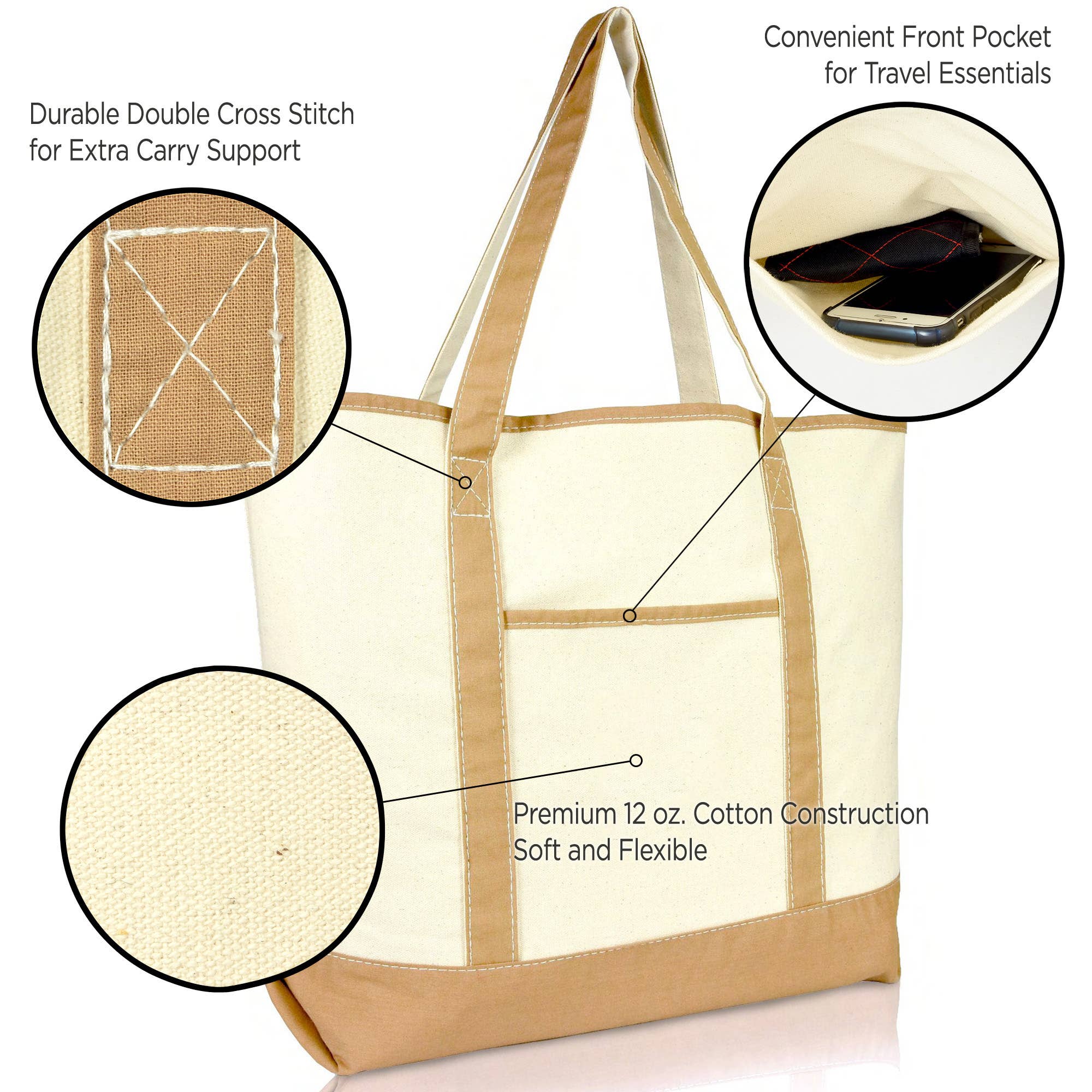 Dalix - Wholesale Tote Bag - Women's - DALIX 22" Open Top Heavy Duty Deluxe Tote Bag Outer Pocket7