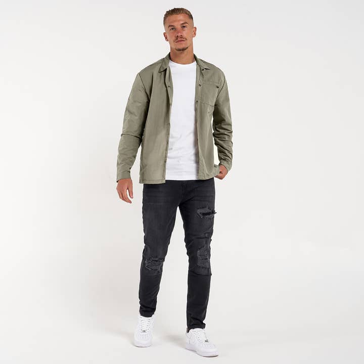 Light Khaki Hanley Long Sleeve Overshirt for wholesale on Faire