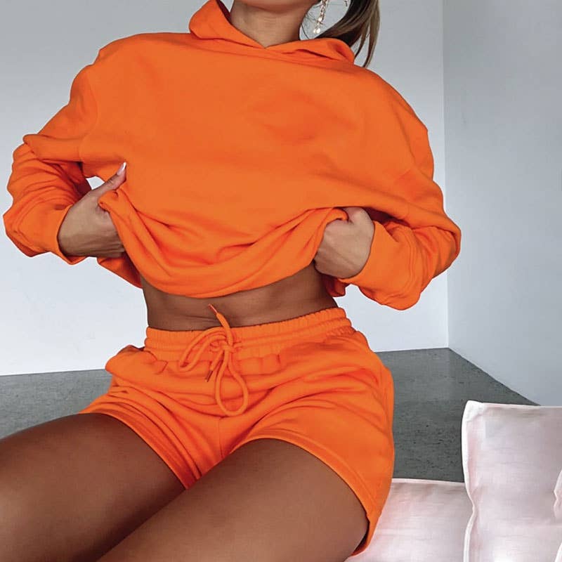 HIDDENBRAND - Wholesale Lounge Set - Women's - Oversized hooded sweatshirt and short 2 piece set outfits22