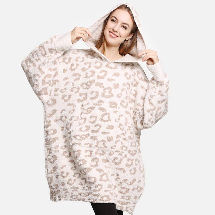 Fashion City - Wholesale Hoodie - Women's - Leopard Print Soft Hooded Snuggie w Pocket6