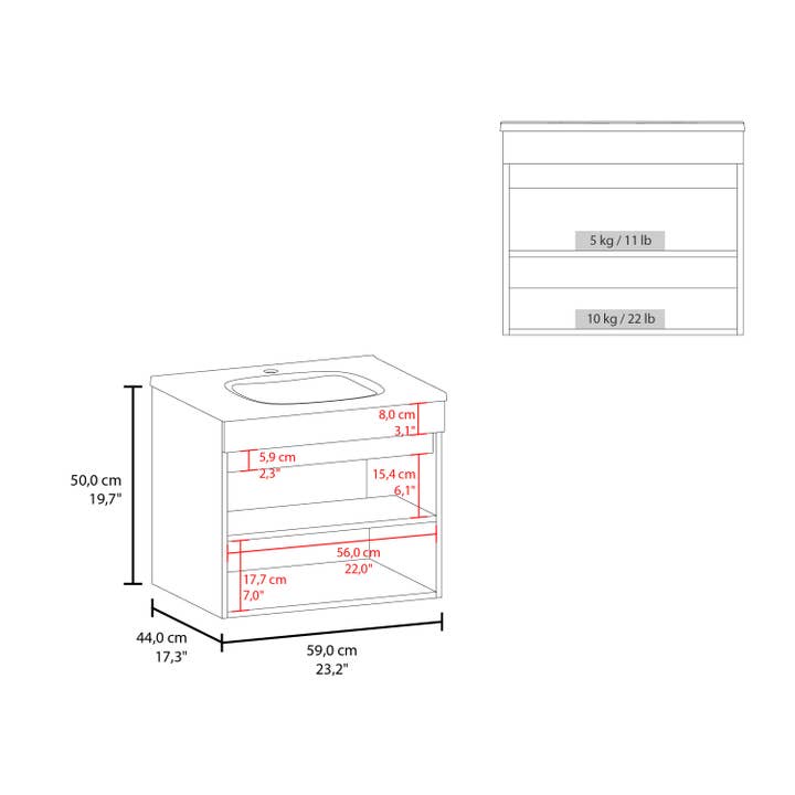 TUHOME FURNITURE - Wholesale Cabinet - Chaux Floating, Wide Double Door Vanity, With Resin Sink And Two Shelves, Bathroom Storage6