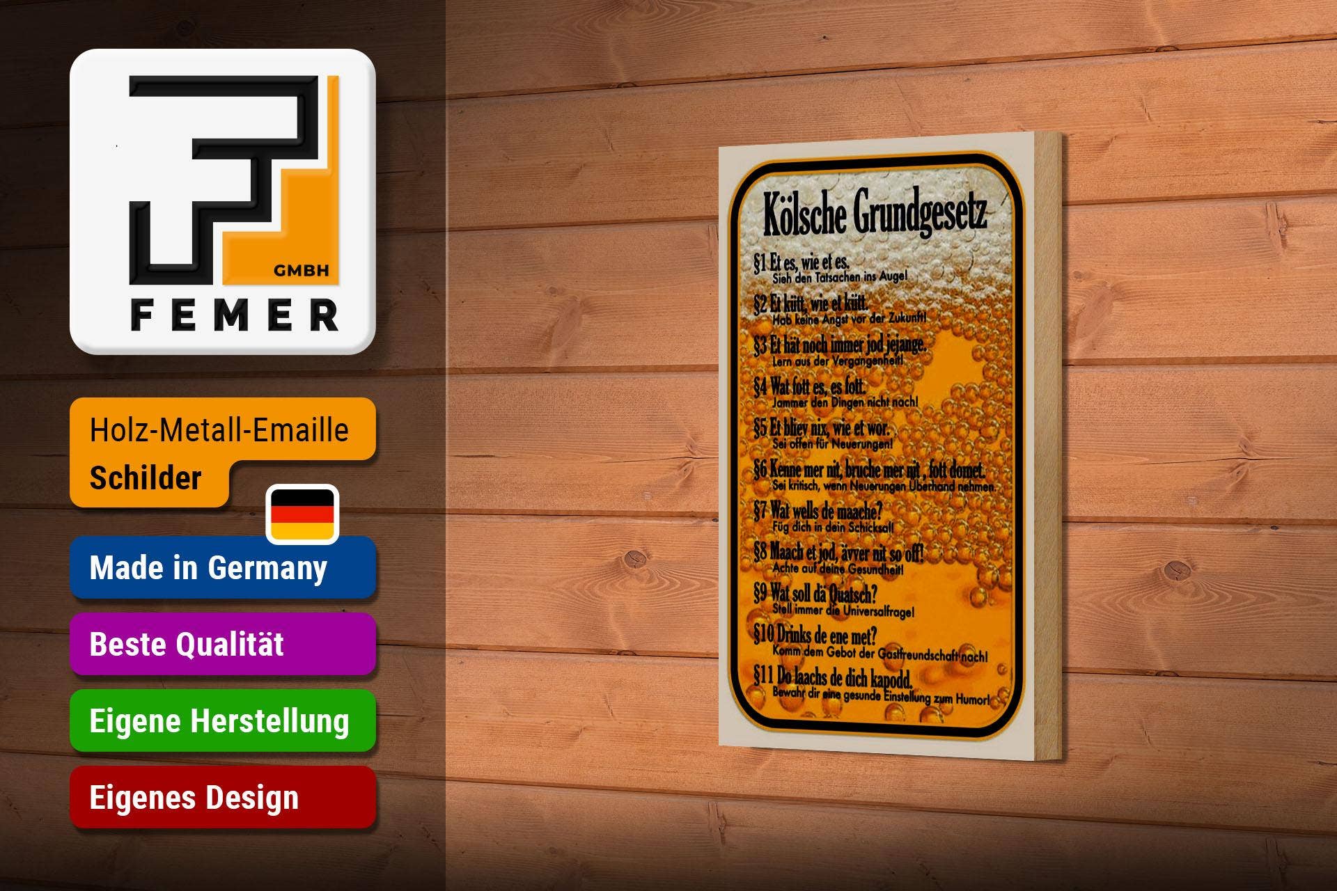 Femer - Wholesale Sign - Wooden sign saying 12x18cm Kölsche Grundgesetz Et es wie et deco sign2