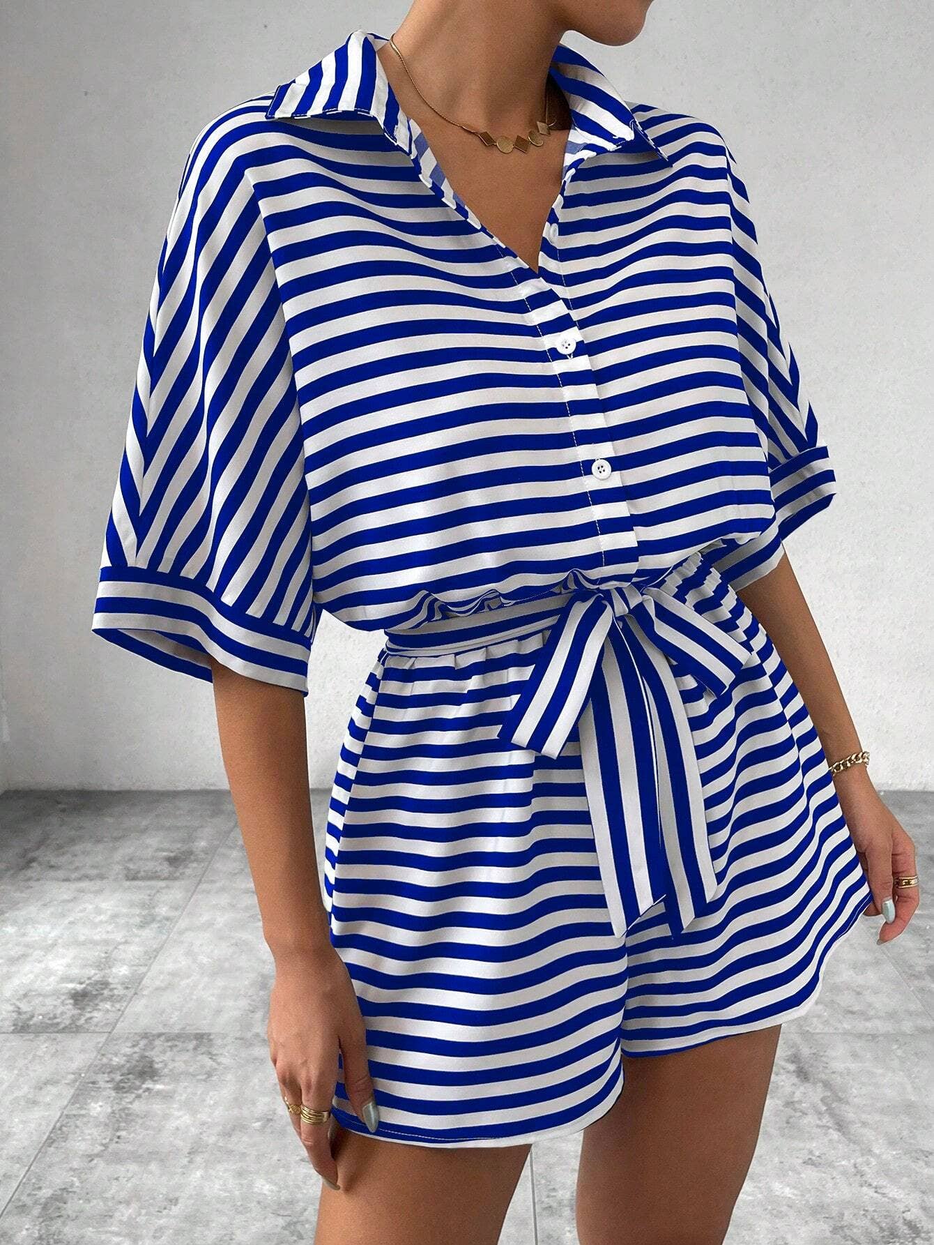 Lily Clothing - Wholesale Romper - Women's - Women’s striped buttoned cardigan romper12