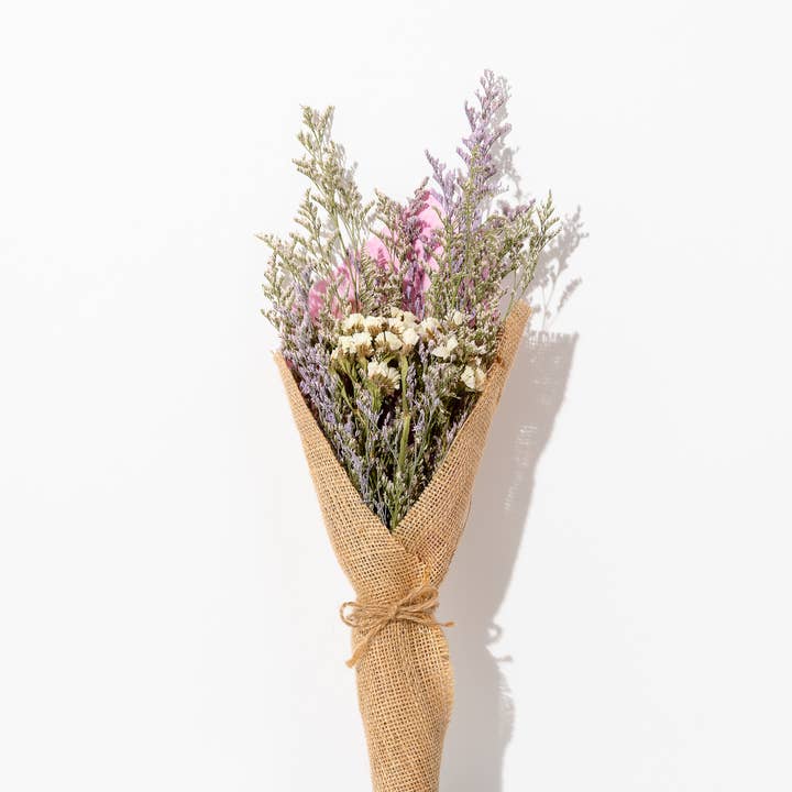 Wildflower Co. - Wholesale Dried/Pressed Flowers - Burlap Forever Flowers Bouquet | Lavender Dream