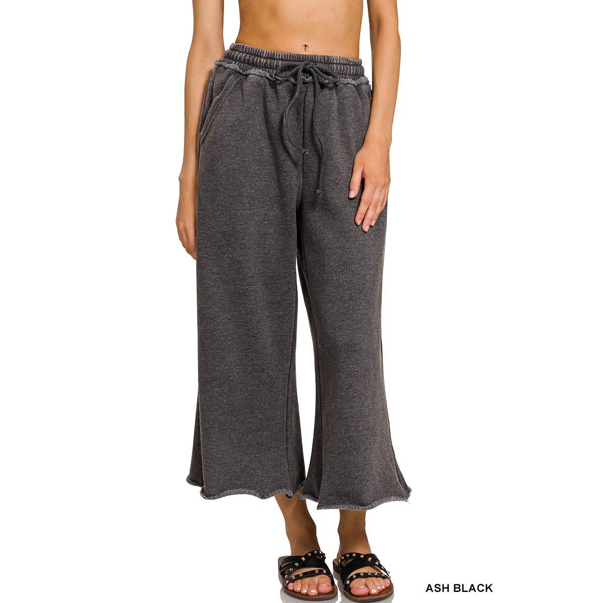 Apolline - Wholesale Pants - Women's - ACID WASH FLEECE PALAZZO SWEATPANTS WITH POCKETS0