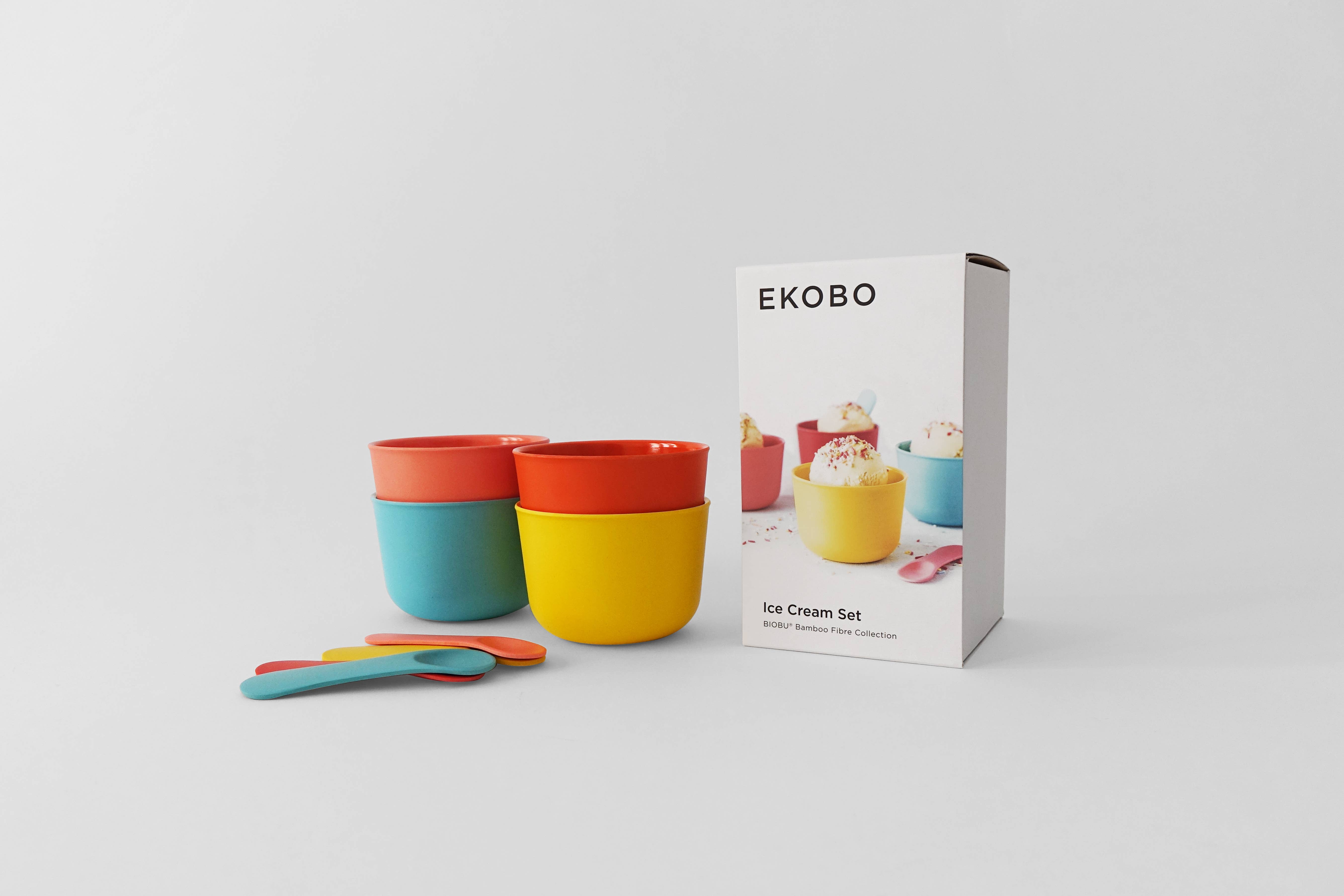 EKOBO - Wholesale Drinkglas/beker - Kinderen en baby - Bambino IJsset RETRO - Koraal, Lagune, Citroen, Tomaat3