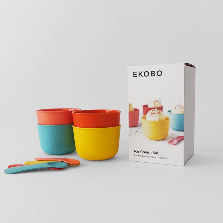 EKOBO - Wholesale Drinking Glass/Cup - Kids & Baby - Bambino Ice Cream Set RETRO - Coral, Lagoon, Lemon, Tomato3