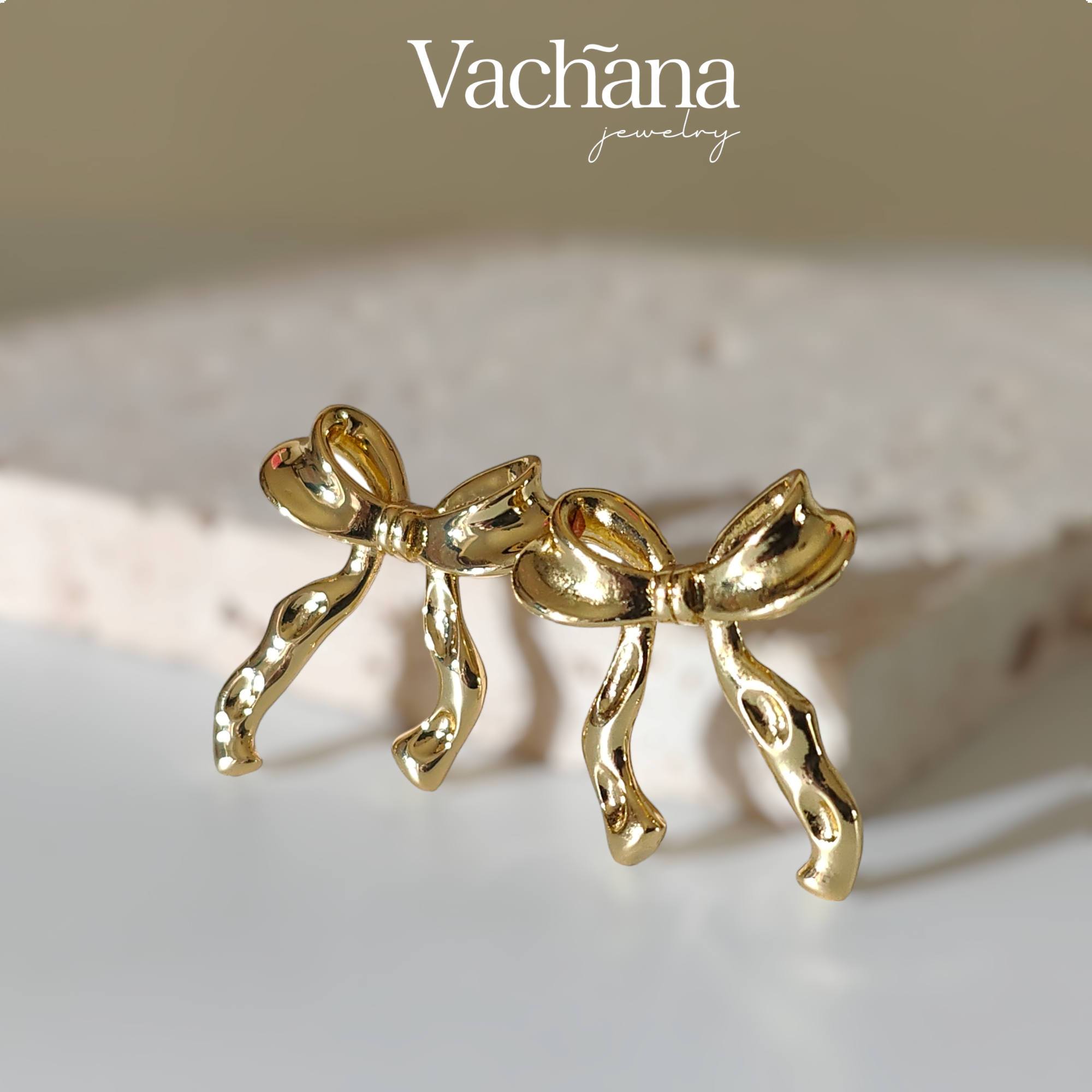 Vachana – wholesale Stud/post earrings – Vintage Ribbon Bow Earrings (Gold/Silver)0