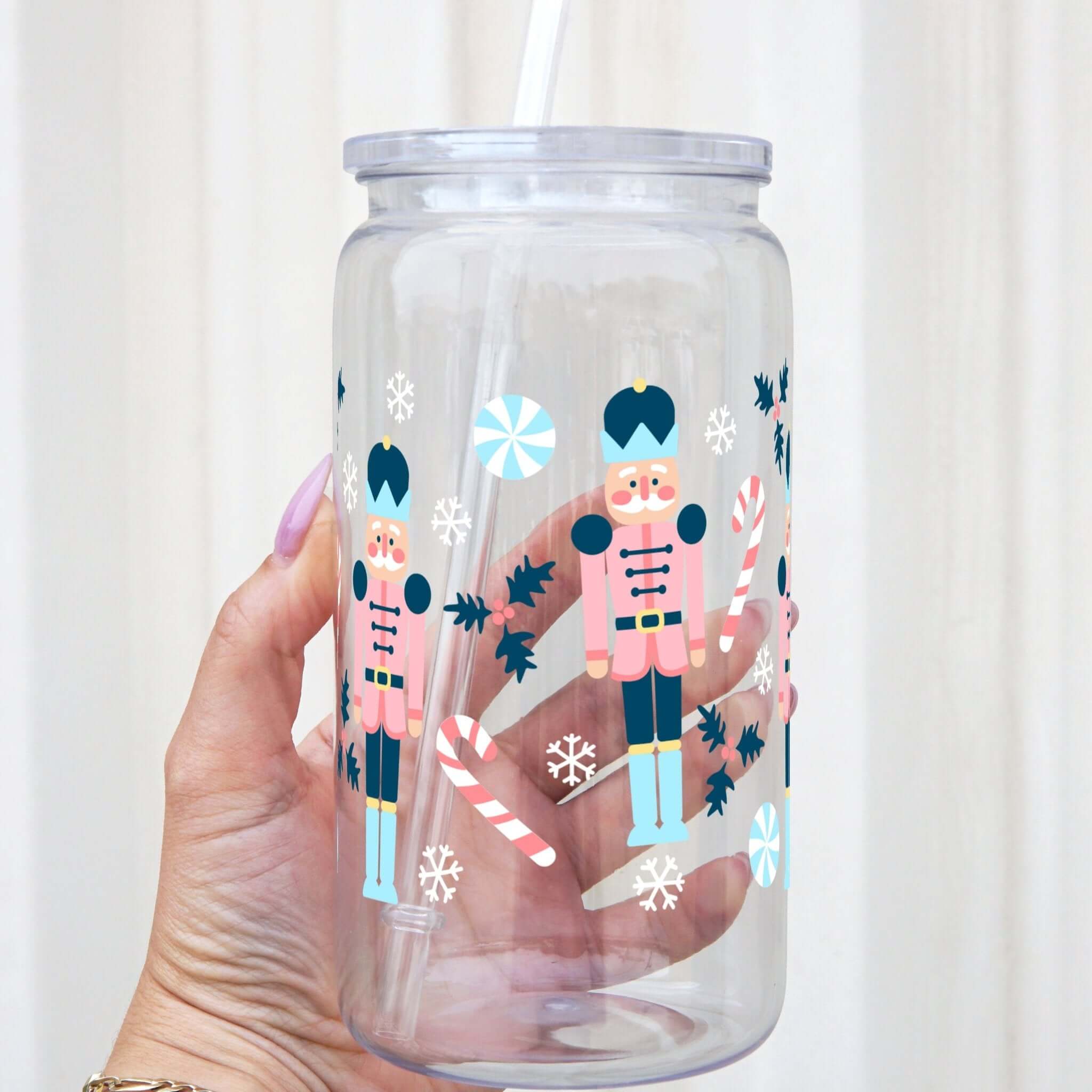 Sip-Sip Hooray! - Wholesale Drinking Glass/Cup - Nutcracker Christmas Cup with Lid and Straw2