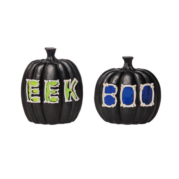 Transpac - Wholesale Decorative Tabletop Object - Light Up Boo & Eek Pumpkin Set of 2 - Halloween Decor DS