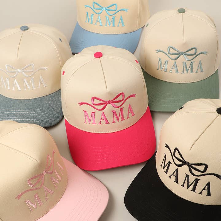 MAMA Ribbon Embroidered Two-Tone Trucker Hat for wholesale by Fashion City
