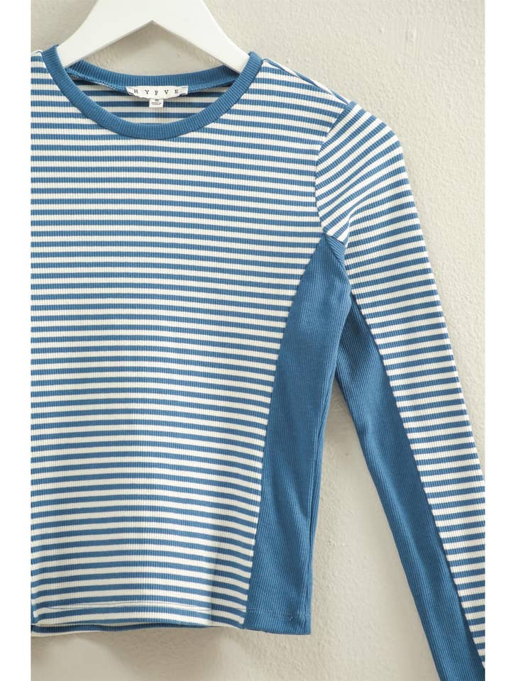 Striped Long Sleeve Knit Top for wholesale by HYFVE