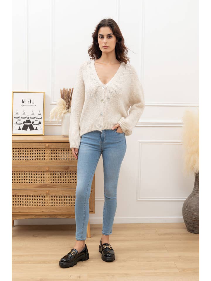Happy look - Wholesale Cardigan - Women's - Wool blend puff-sleeve cardigan