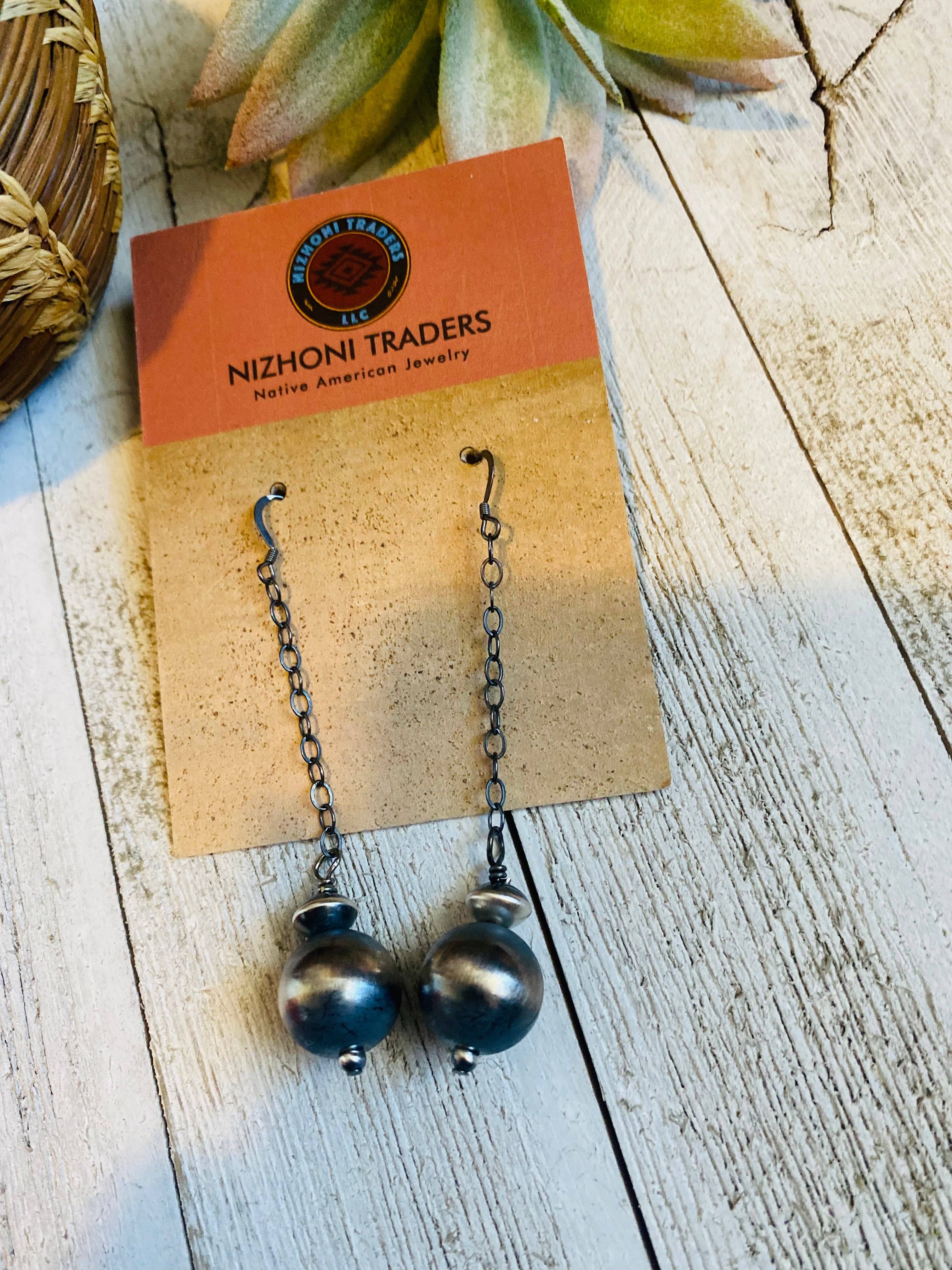 Nizhonitradersllc - Wholesale Dangle Earrings - Handcrafted Pearl Sterling Silver Ball & Chain Dangle Earrings0