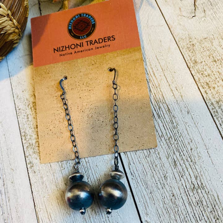 Nizhonitradersllc - Wholesale Dangle Earrings - Handcrafted Pearl Sterling Silver Ball & Chain Dangle Earrings0