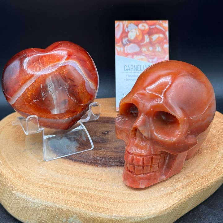 2 pc Carnelian Agate skull heart bundle G889 for wholesale by The 7 Directions