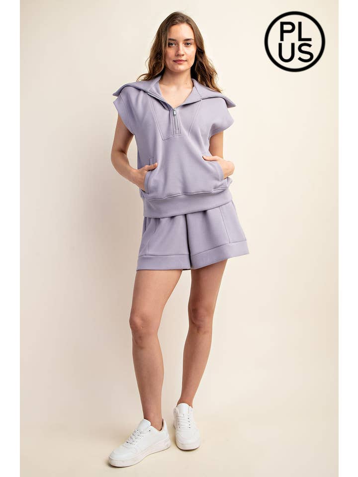 Rae Mode - Wholesale Athletic Top - Women's - PLUS SIZE MODAL SCUBA SHORT SLEEVE QUARTER ZIP TOP22