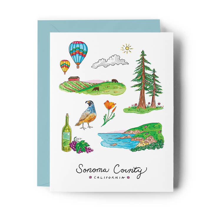Sonoma County California Card for wholesale by Brenna Daugherty Illustration