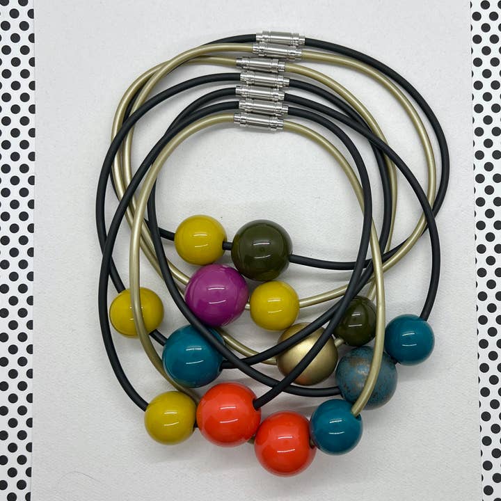 Alter Ego Designs - Wholesale Beaded/Pearl Necklace - AUTHENTICITY: Fuchsia Beaded Necklace on Black Cord Magnetic0