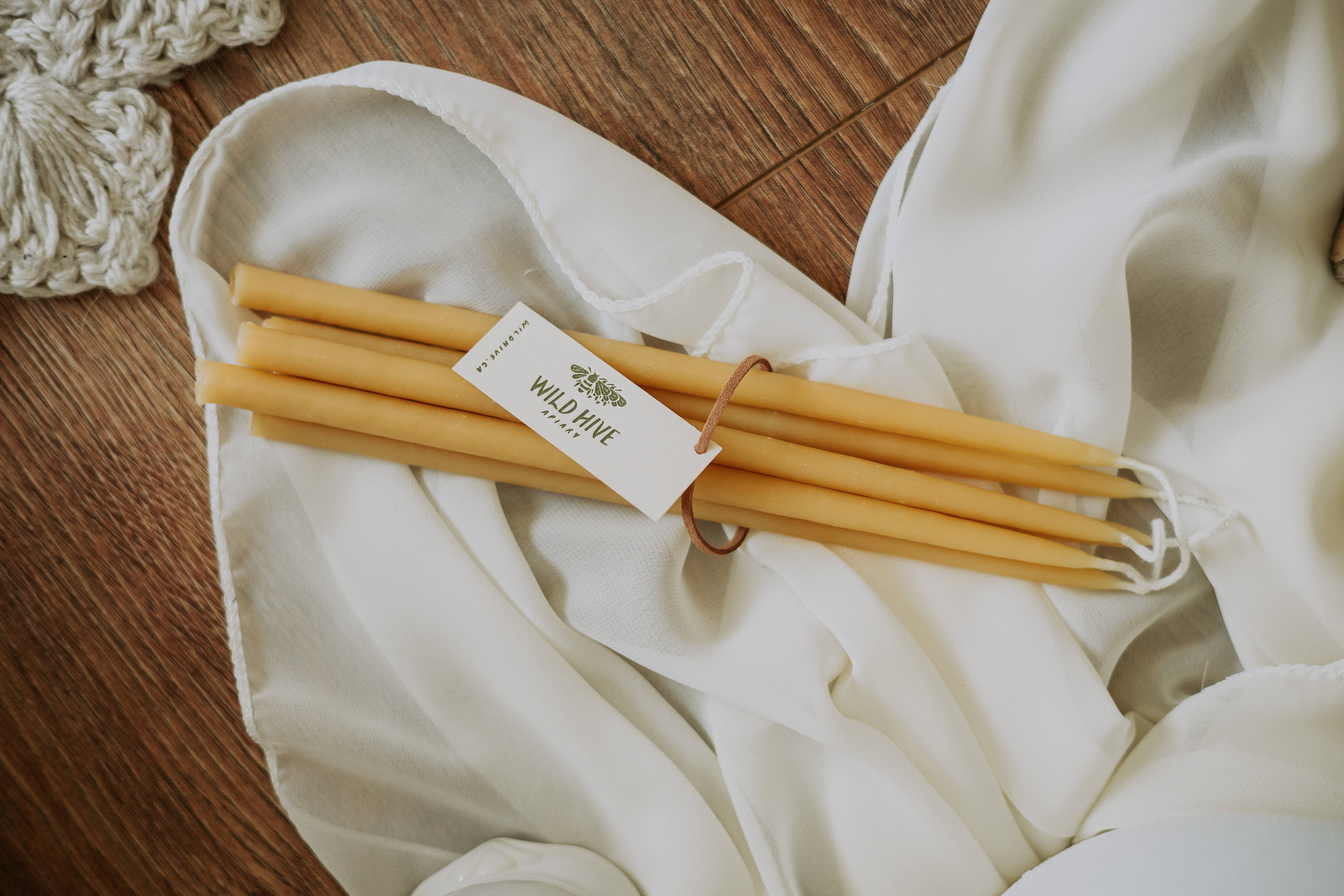Wild Hive Apiary – wholesale Tapered candle/candlestick – Skinny Beeswax Tapers – Set of 3 Pairs (6 Candles Total)1