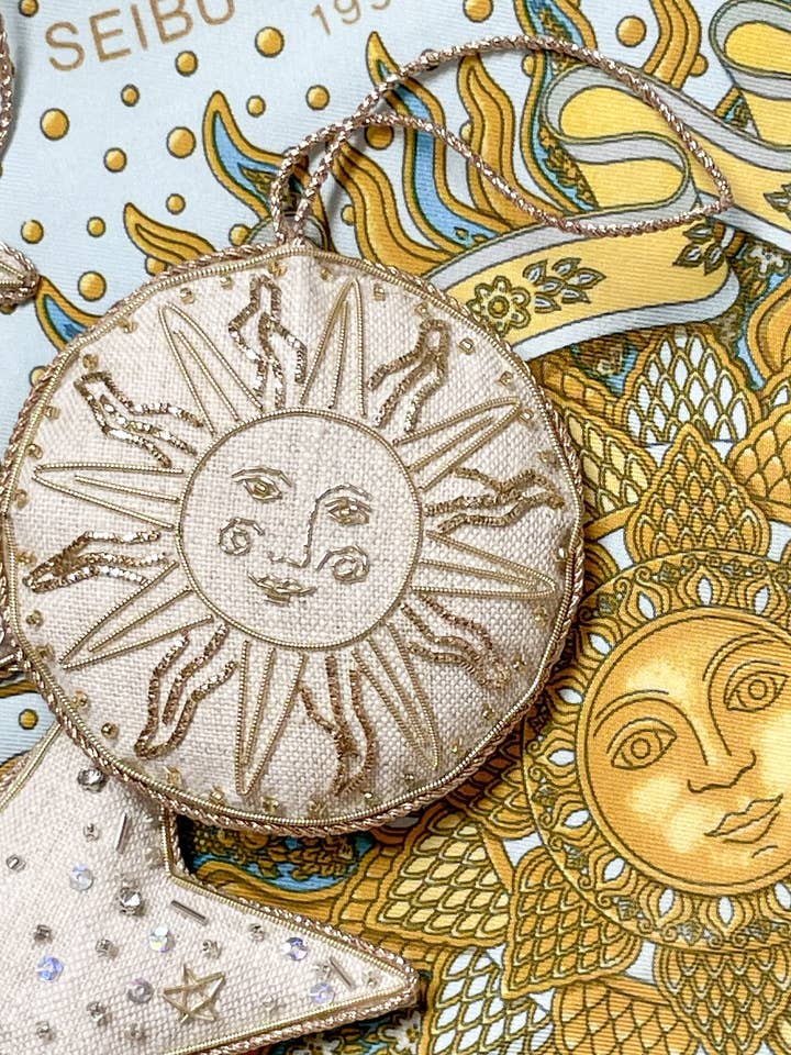 Handmade Sun Irish Linen Astrology Ornament Christmas for wholesale by Katie Larmour Linen