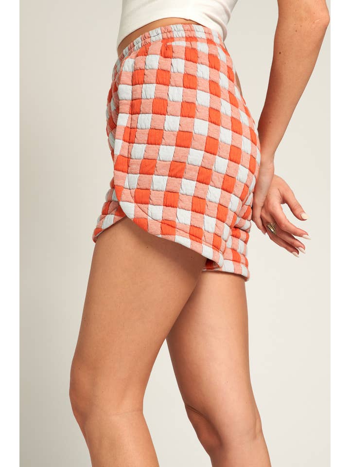 Orange Blue Quilted Dolphin Hem Shorts for wholesale on Faire5