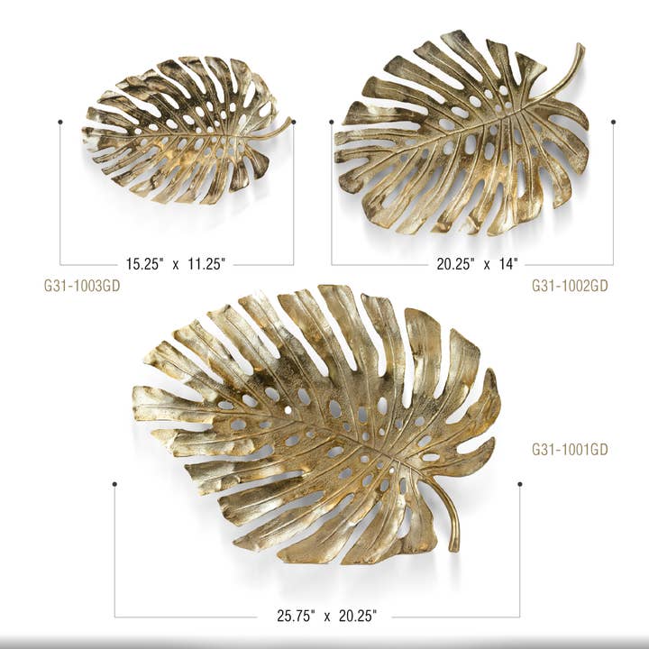 Metal Monstera Leaf Wall Art & Table Platter, Gold for wholesale by Galore Home