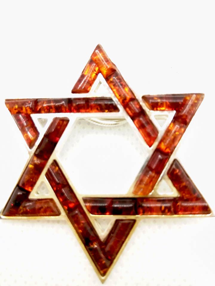 Diamond Cut Cognac Amber Jewish Star Pin/pendent for wholesale by Mia's Polish Treasures