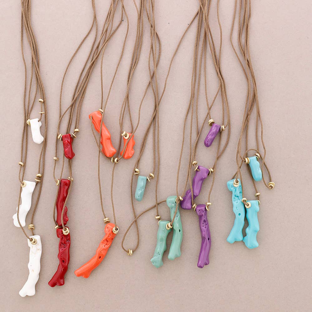 Sonata - Wholesale Pendant/Charm Necklace - Long Necklace with Coral Resin Pendants3