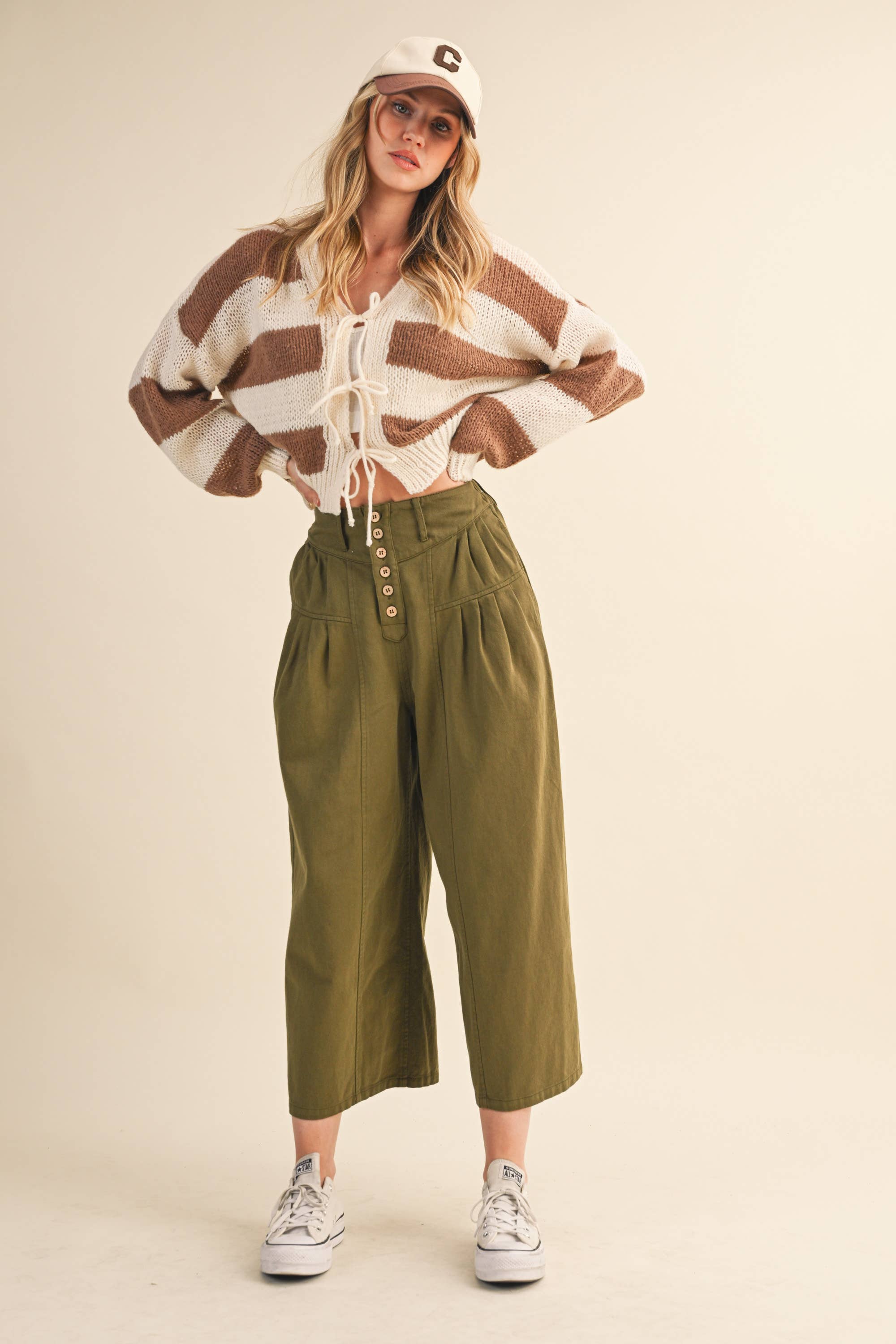 Klesis – wholesale Pants – Women's – IP1419 COTTON TWILL HIGH WAIST CROPPED WIDE LEG PANTS11