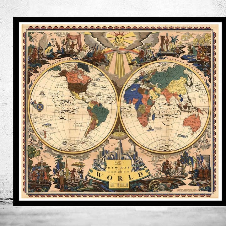 Vieille Carte du Monde 1928 Carte Vintage | Cadeau Carte du Monde Impression Carte du Monde | Carte du Monde Vintage | Art Mural Carte du Monde | Grande Impression de Carte pour la vente par OldCityPrints - Old Maps and Posters