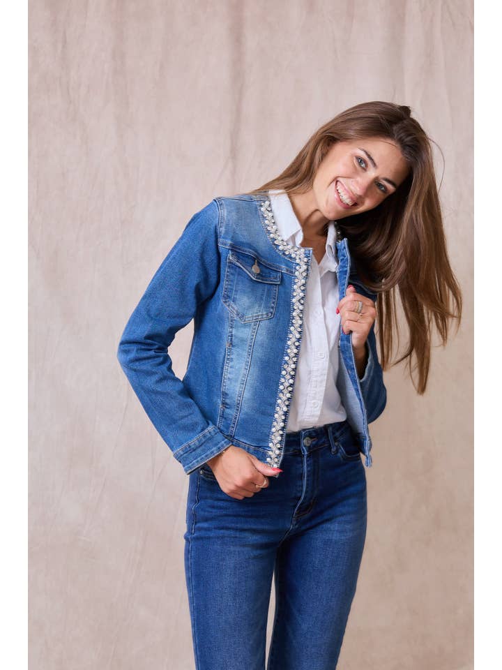 Jeans Denim jacket (Pearl and Rhinestone) - ANA & LUCY for wholesale on Faire2