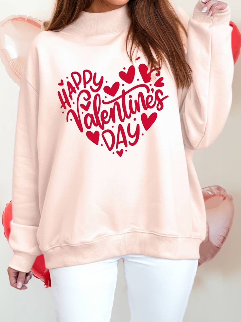 1 the Woman - Vente Sweat-shirt – femme - Sweat-shirt à col montant avec patch cœur en chenille pour la Saint-Valentin10