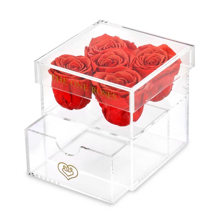 Opaque | Caja de rosas con cajón | Rosas con purpurina roja carmesí para venta al por mayor de The One Roses